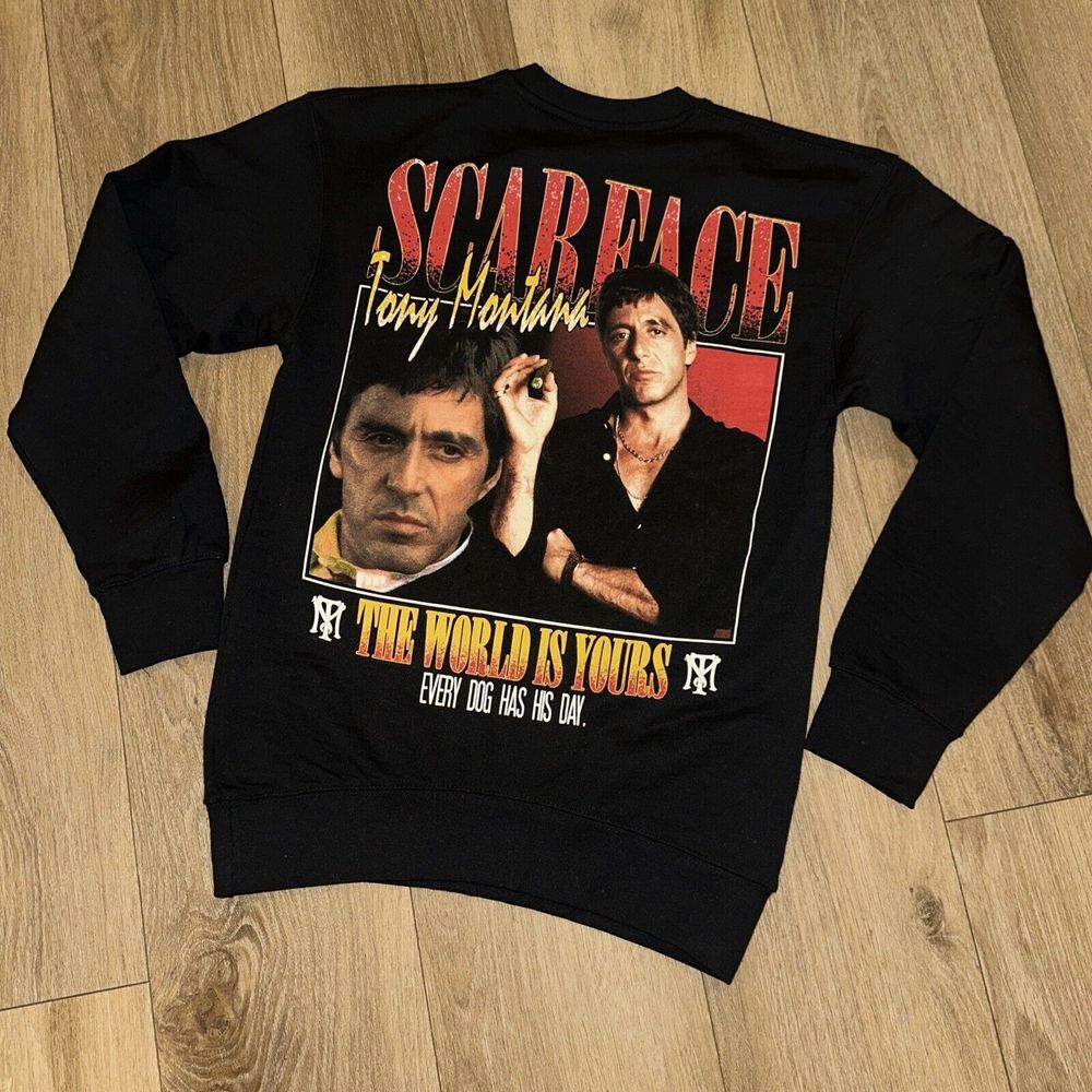 Scarface Tony Montana Young Men's Black Crew Sweatshirt Small NWOT